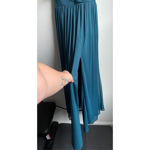 Bridesmaid Ruffle Maxi Dress Azazie Women A12 Teal Blue Formal Romantic Wedding - Picture 3 of 12